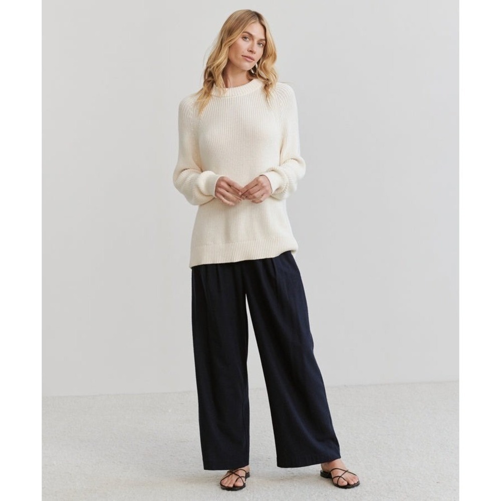 Jenni Kayne Oversized Cotton Fisherman Sweater Classic Ivory M 100% Cotton Knit - Picture 2 of 13